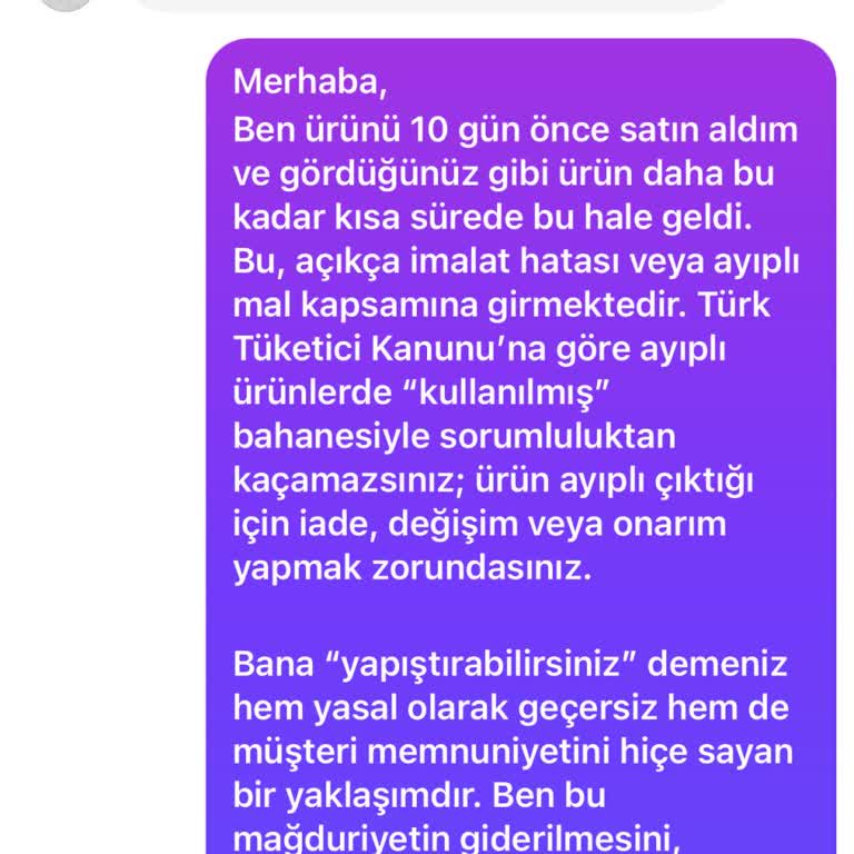 Satın Aldığım Terliğin Kusurlu Çıkması Ve Firma Tarafından Mağdur Edilmem