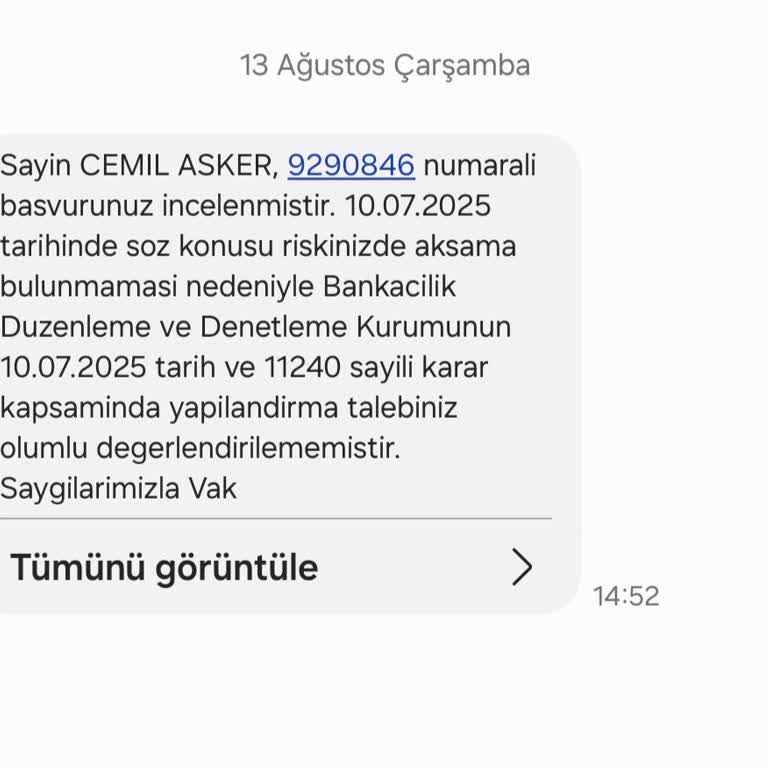 VakıfBank Ek Hesap Kredisi Yapılandırma Talebim Reddedildi, Yasal Hakkım Sağlanmıyor