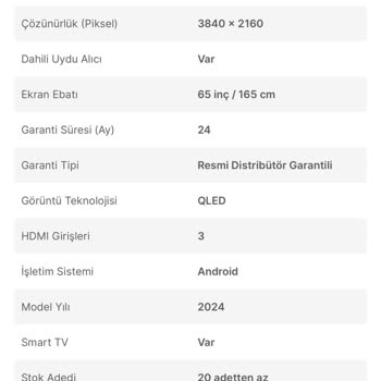 Bilkom TCL 65 İnç TV'de Beklenen Özelliklerin Sunulmaması Ve Yetersiz Müşteri Desteği