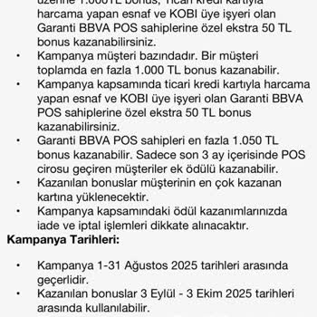 Garanti BBVA Kampanya Şartlarına Uygun Alışverişte Eksik Bonus Verildi