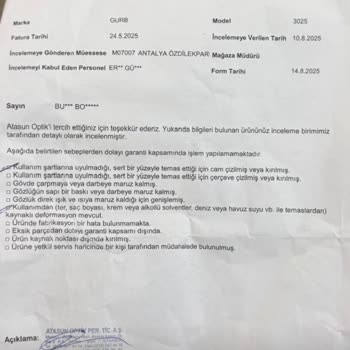 Rayban Gözlükte Yazı Silinmesi Garanti Kapsamında Değerlendirilmedi