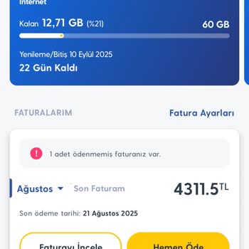 Taahhütlü Hatta Yüksek Fatura Ve Hızlı Tükenen İnternet Sorunu İçin Çözüm Bekliyorum
