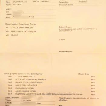 Bakım Sonrası Aracımda Oluşan Hasar Ve Yetersiz Hizmet Nedeniyle Mağduriyet