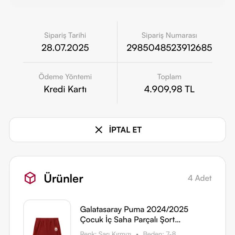 GS Store'dan Sipariş Edilen Çocuk Forması Bir Ay Geçmesine Rağmen Teslim Edilmedi, İade Talep Ediyorum