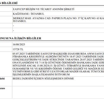 EasyCep İade Ücretim Bir Aydır Ödenmedi Mağduriyet Yaşıyorum