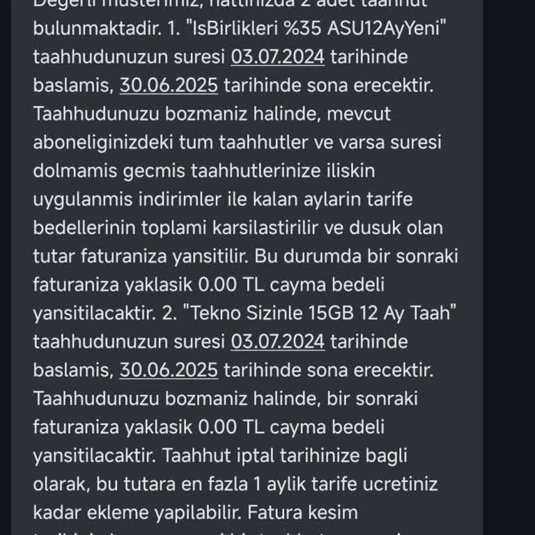Mesajda 0 TL Denmesine Rağmen 518 TL Cayma Bedeli Yansıtıldı