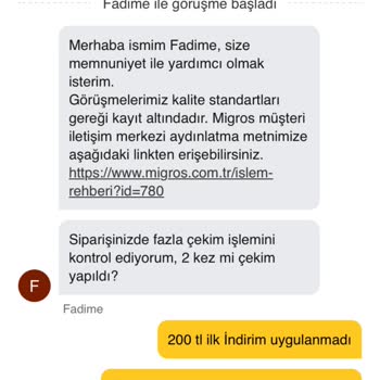 Migros Sanal Markette Kazandığım İndirim Alışverişte Uygulanmadı Ve Ücret İadesi Yapılmadı