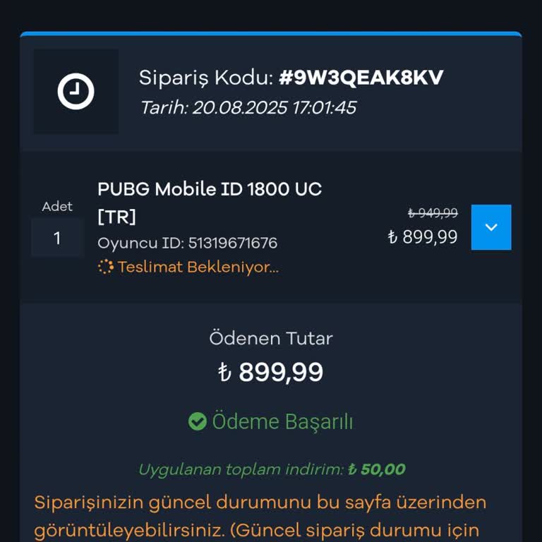 Satın Aldığım UC Hesabıma Yüklenmedi, İade Talep Ediyorum