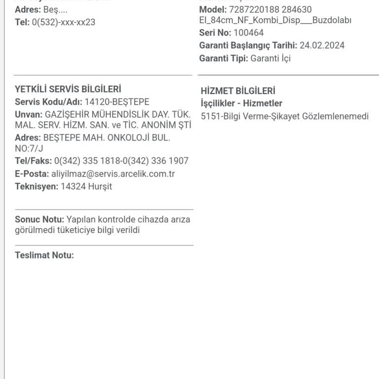 Arçelik Buzdolabımda Sürekli Tekrarlayan Ses Problemi Ve Çözüm Eksikliği