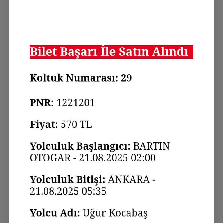 İnternet Sitesinden Alınan Bilette Koltuk Çakışması Mağduriyeti