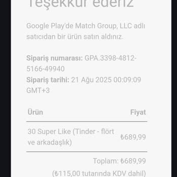Tinder Uygulamasında Yanlış Ücretlendirme: 22 TL'lik Paket Yerine 689,99 TL Çekildi