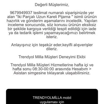Trendyoldan Aldığım Pijama Takımının Sadece Kesesi Geldi Ücret İadesi İstiyorum