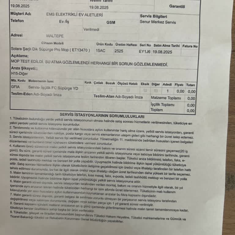 Arızalı Mop Başlığı Ve Yetersiz Servis Desteği Mağduriyeti