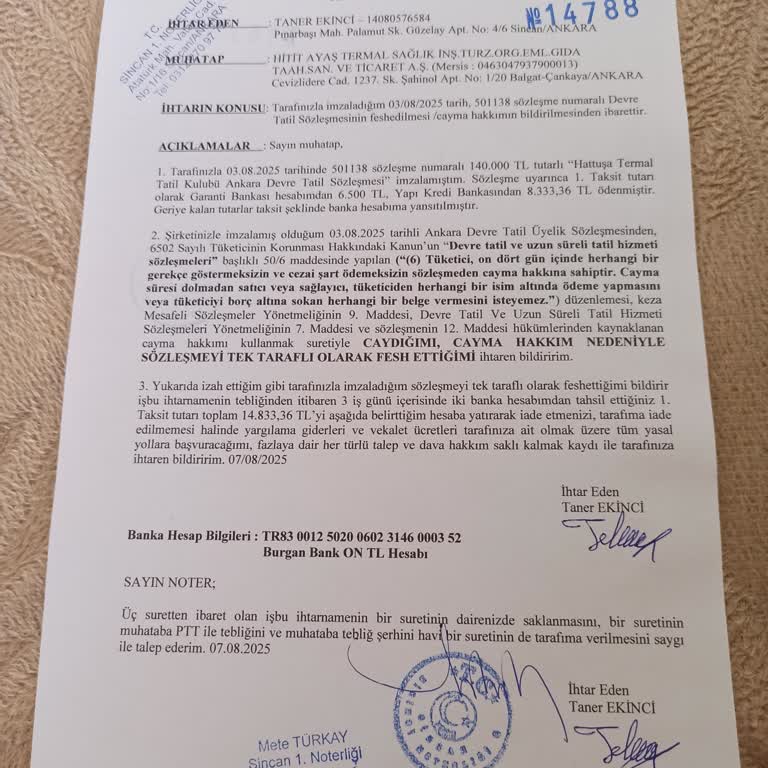 Devre Tatil Sözleşmemin Feshi Ve Cayma Hakkım Reddedildi İade Yapılmıyor