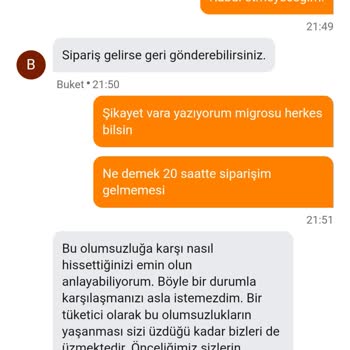 Migros Siparişim Zamanında Teslim Edilmedi, Müşteri Hizmetleri Çözüm Sunmadı