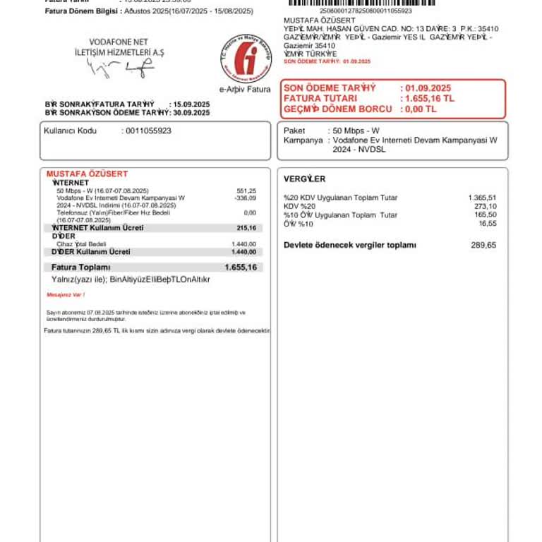 Abonelik Sonrası Bilgilendirilmeden Yansıtılan Modem Ücreti Ve Hatalı Fatura