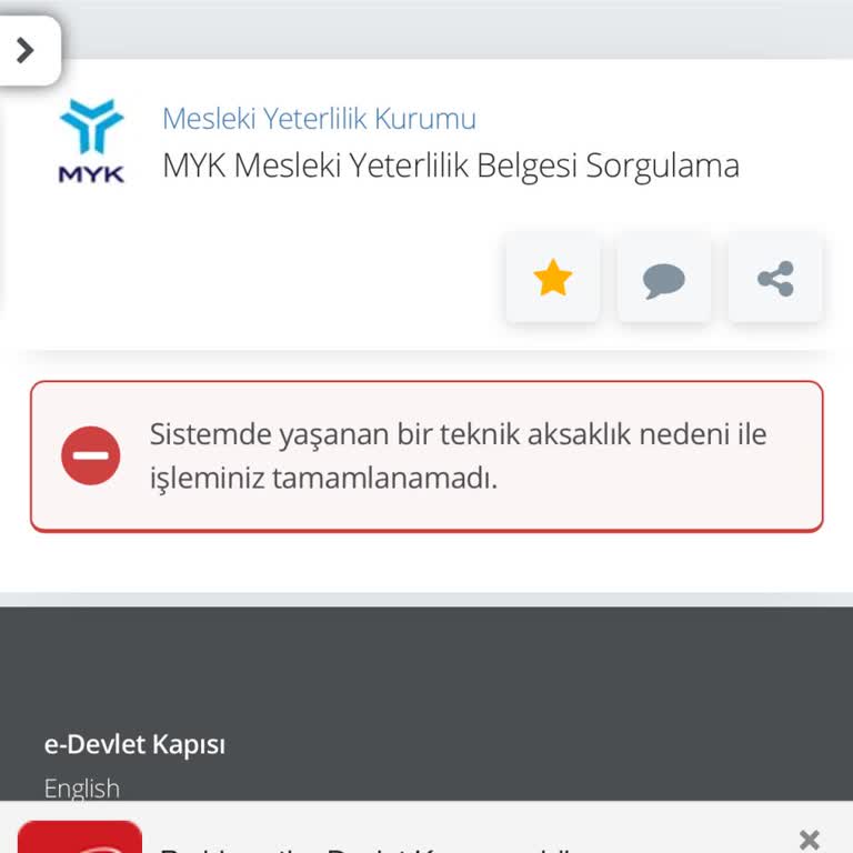 E-Devlet | Turkiye.gov.tr MYK Asansör Belgesine Erişemiyorum Acil Yardım Bekliyorum