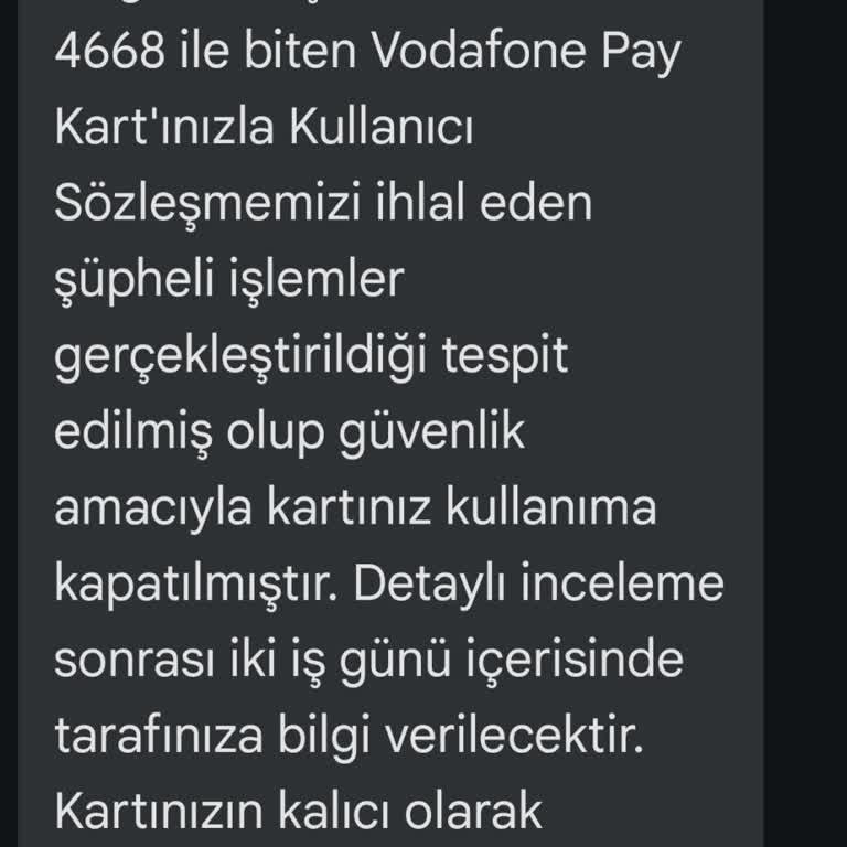 Vodafone Pay Kartım Güvenlik Gerekçesiyle Kapatıldı, Bakiyeme Erişemiyorum