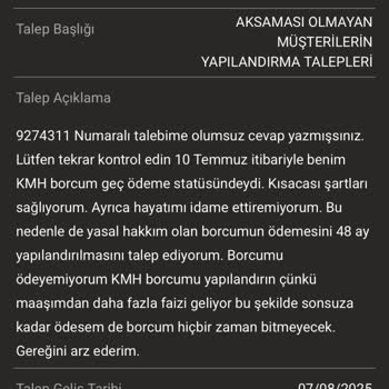 BDDK Kararına Rağmen KMH Borcuma Yapılandırma Reddi