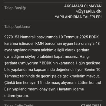 BDDK Kararına Rağmen KMH Borcuma Yapılandırma Reddi