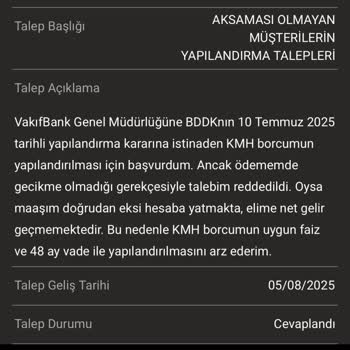 BDDK Kararına Rağmen KMH Borcuma Yapılandırma Reddi
