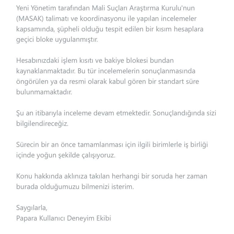 Papara Hesabım Haksız Yere Kısıtlandı ve Şeffaf Bilgi Alamıyorum