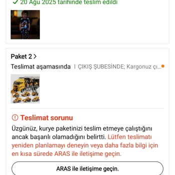 Aras Kargo Teslimat Sorunu Nedeniyle Eksik Paketlerim Geri Gönderildi
