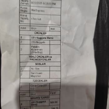 Eksik Gönderilen Nugget Menüsü Ve Destek Sorunu