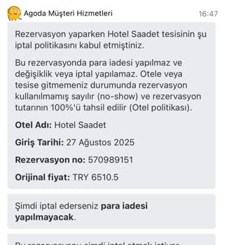 Rezervasyonum Onaylanmadı, Ücretim İade Edilmedi