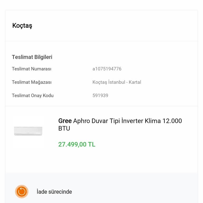 Koçtaş'tan Alınan Klimanın Teslim Edilmemesi Ve Ücret İadesinin Gecikmesi