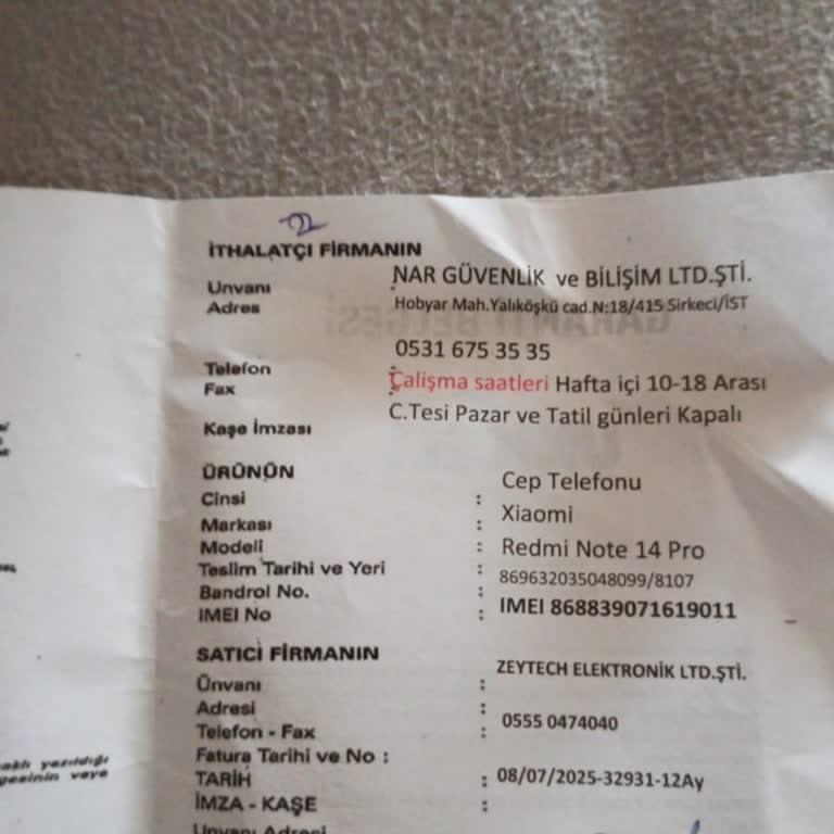 Xiaomi Resmi Note 14 Pro Şikayeti