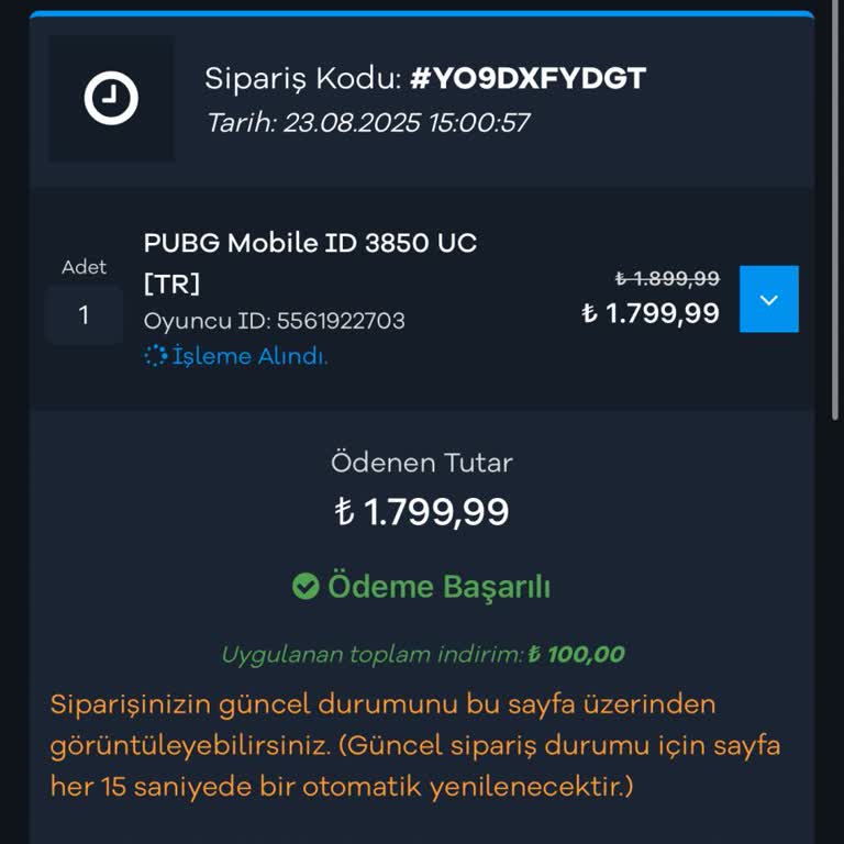 Satın Aldığım UC Bakiyesi Hesabıma Yüklenmedi