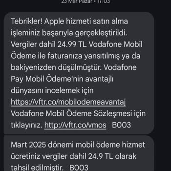Vodafone Faturama Bilgim Dışında Apple Hizmeti Ücreti Yansıtıldı