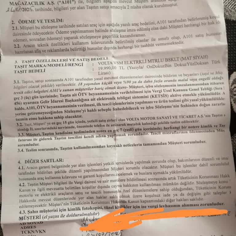 A101den Aldığım Volta Elektrikli Motor Bir Yıldır Teslim Edilmedi