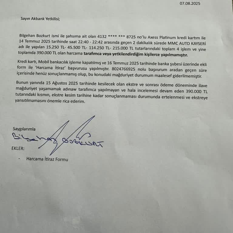 Akbank Kredi Kartımdaki 390.000 TL’lik İzinsiz İşlemler İçin Çözüm Alamıyorum