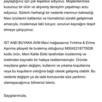Mavi'den Alınan Jean Pantolonun Hızla Yıpranması Ve Değişim Talebinin Reddedilmesi