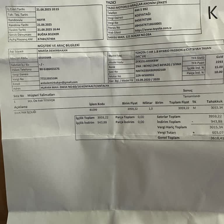 Garanti Kapsamındaki Far Ayarı İçin Haksız 3600 TL Ücret Alındı