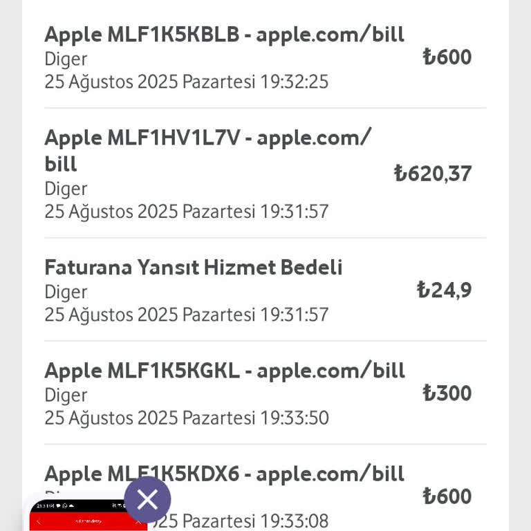 Bilgim Dışında Vodafone Pay Hesabımdan Apple Adına Yüksek Tutarlı Alışveriş Yapıldı