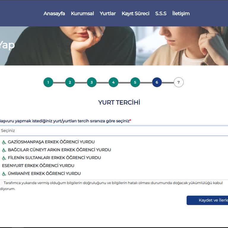 Şişli Erkek Öğrenci Yurdu Başvuru Sisteminde Seçenekler Arasında Yer Almıyor
