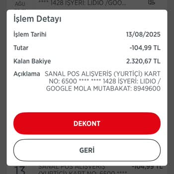 Bilgim Dışında Yapılan İşlem Nedeniyle Kartımdan Çekilen Tutarın İadesini Talep Ediyorum