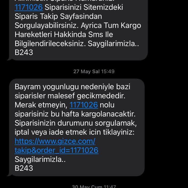 Sipariş Gönderilmedi, İade Ve Bilgilendirme Yapılmıyor!