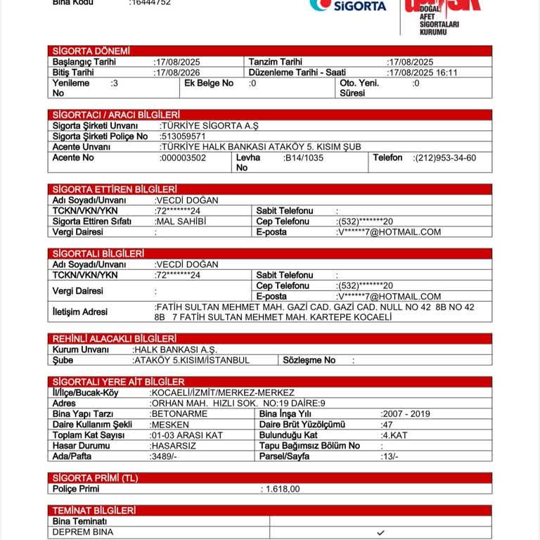 Sahibi Olmadığım Konut İçin Hesabımdan DASK Ücreti Çekildi