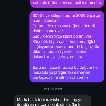 Garanti Kapsamındaki Süpürgeye Fahiş Parça Ücreti Ve Çözüm Sunulmaması