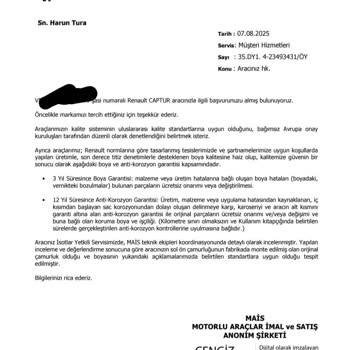 Sıfır Araçta Fabrikadan Gelen Hasar Nedeniyle Maddi Zarar