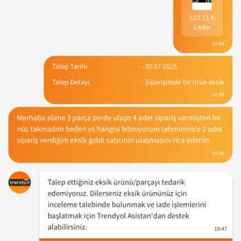 Eksik Teslimat Ve İade Sorunu: Trendyol'dan Sipariş Verdiğim Perde Teslim Edilmedi