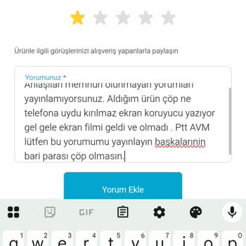 Uygun Olmayan Ekran Koruyucu Ve Yayınlanmayan Olumsuz Yorum