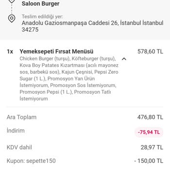 Siparişimdeki Eksik İçecek İçin Çözüm Alamıyorum