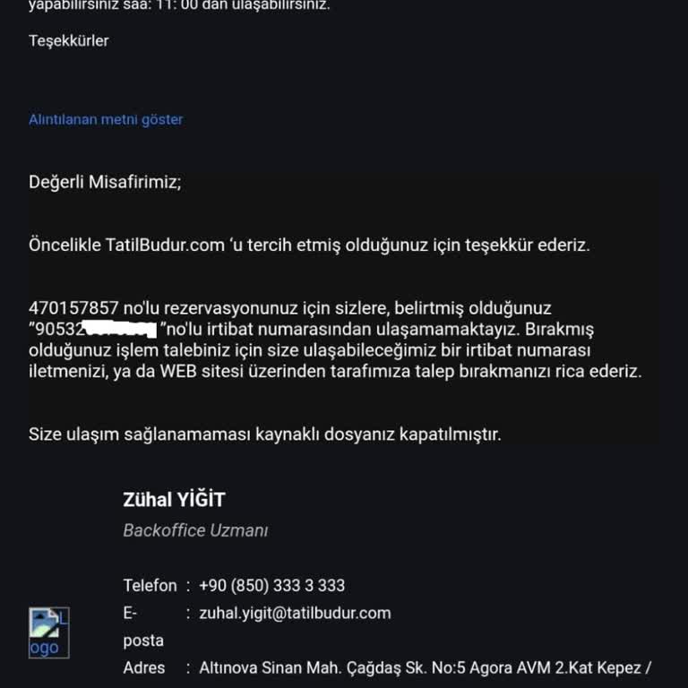 Rezervasyon İptali Ve İade Talebime Olumsuz Yaklaşım