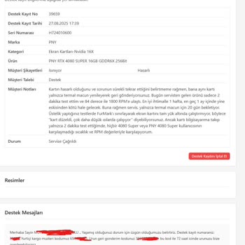 Tekrarlayan Ekran Kartı Sorunu Ve Yetersiz Servis Desteği Nedeniyle İade Talebi