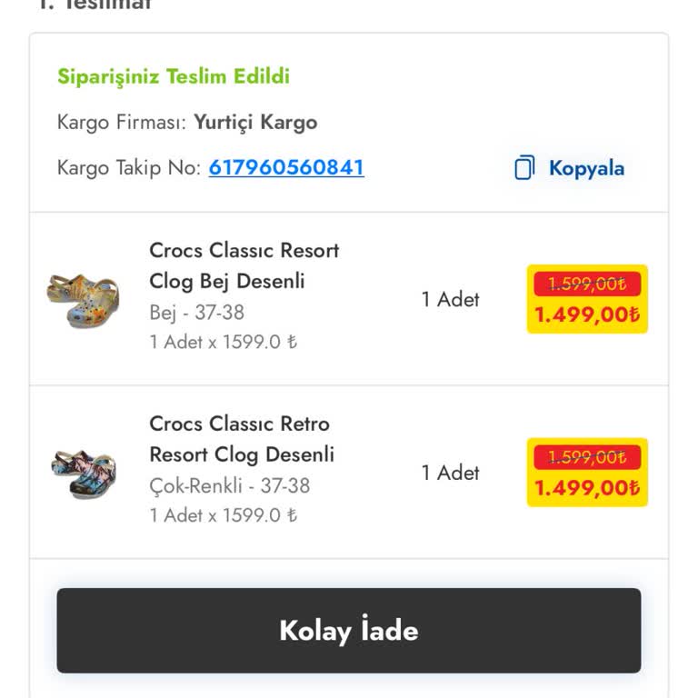 Siparişimdeki Crocs Terlik Eksik Geldi Çözüm Bekliyorum